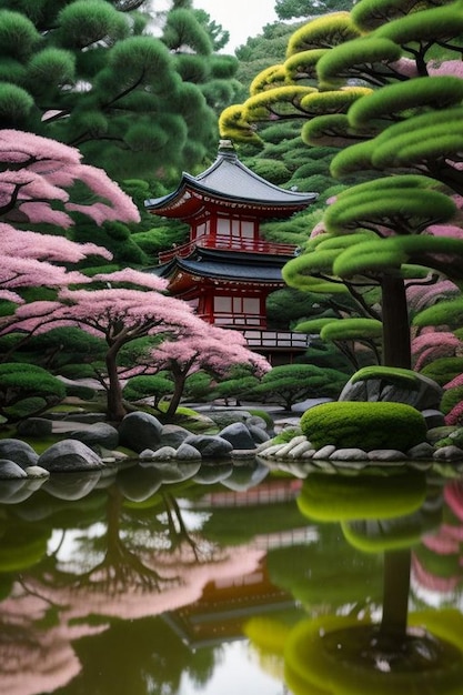 Vue du jardin japonais depuis le porche