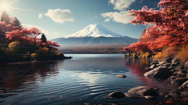 Photo vue du lac avec une belle toile de fond du mont fuji
