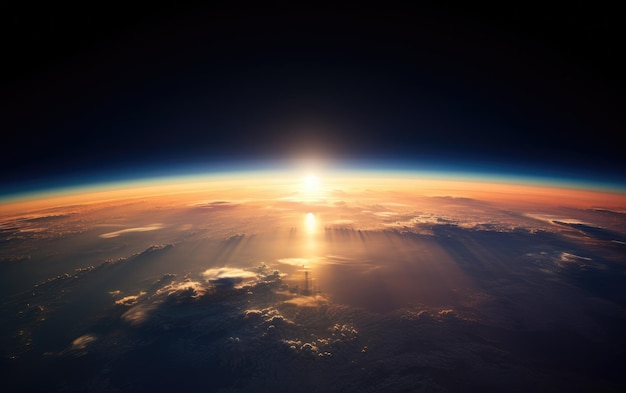 Vue du lever du soleil au-dessus de la planète Terre Generative AI