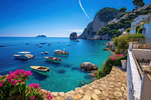 Photo vue du magnifique port depuis l'île de capri, en italie