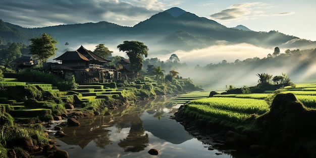 vue du matin rizière à bali indonésie