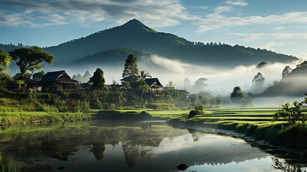 vue du matin rizière à bali indonésie