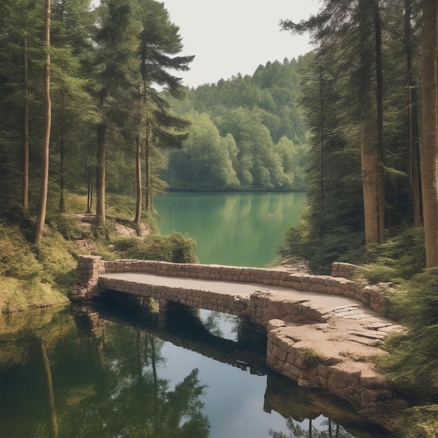 Une vue du milieu Un lac au milieu d'une forêt Des deux côtés du lac il y a une forêt