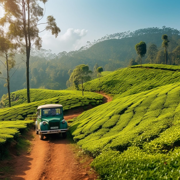 Photo vue du paysage d'une plantation de thé à munnar, kerala, inde