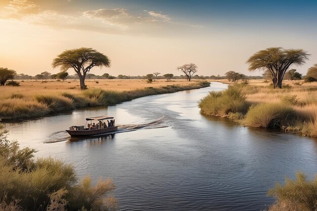 Vue du paysage de la rivière Chobe depuis la bande de Caprivi en Namibie à la frontière du Botswana Afrique Parc national de Chobe