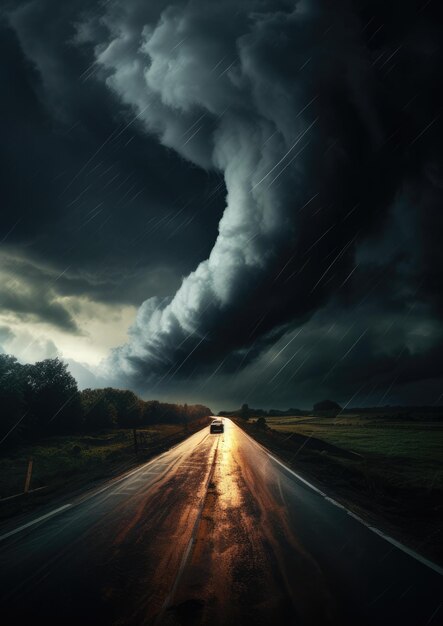 Vue du paysage sur la tempête de tornade détruisant le paysage de la planète Generative Ai