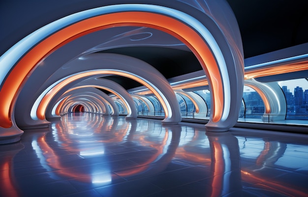Une vue du plafond futuriste avec l'éclairage et les détails architecturaux