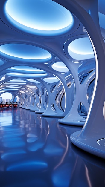 Une vue du plafond futuriste avec l'éclairage et les détails architecturaux