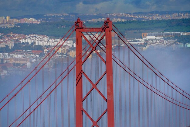 Vue du pont suspendu contre le ciel nuageux pont du 25 avril Lisbonne Portugal