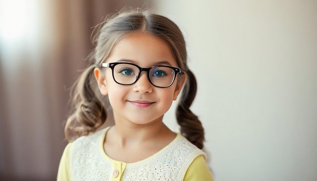 Photo vue du portrait d'une jolie petite fille avec des lunettes qui regarde la caméra