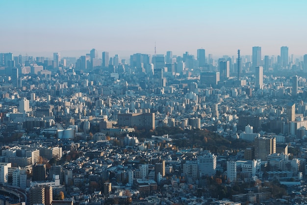 Vue du soir d'en haut de la ville de Tokyo au Japon