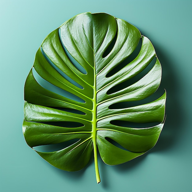 Photo vue du sommet des feuilles vertes des monstres tropicaux sur un fond isolé