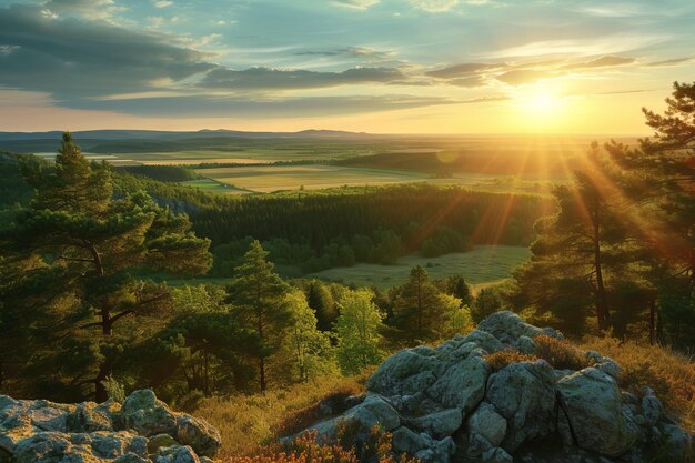 vue du sommet d'une forêt de colline qui va à la vallée de l'horizon