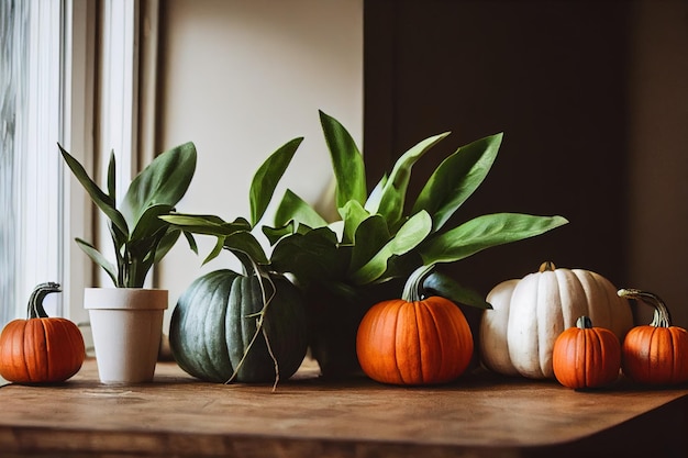 Vue du tas de citrouilles sur la table