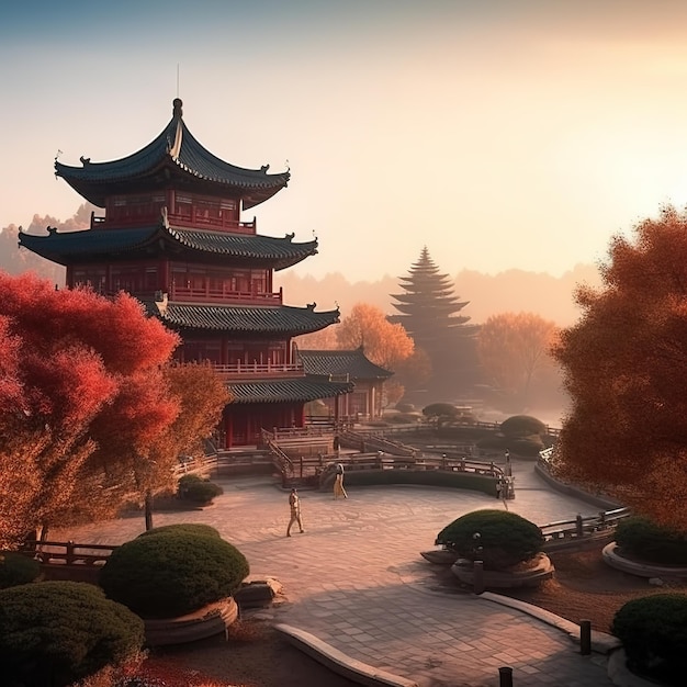 Vue du temple chinois