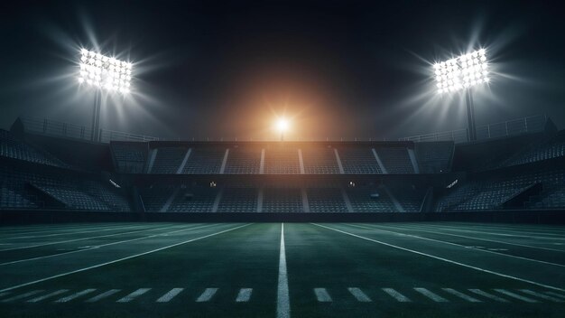 Photo vue du terrain de football vide et éclairé la nuit