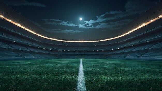 Photo vue du terrain de football vide et éclairé la nuit