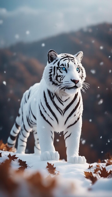 Vue du tigre serbe de neige blanche dans la nature image fantastique art généré par ai