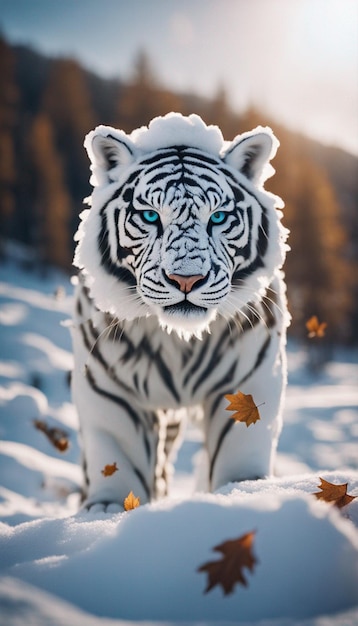 Vue du tigre serbe de neige blanche dans la nature image fantastique art généré par ai