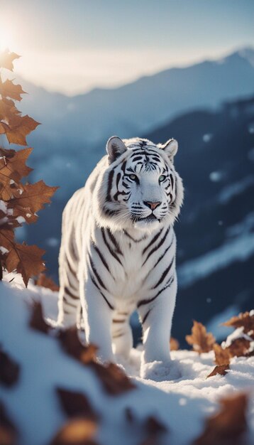 Vue du tigre serbe de neige blanche dans la nature image fantastique art généré par ai