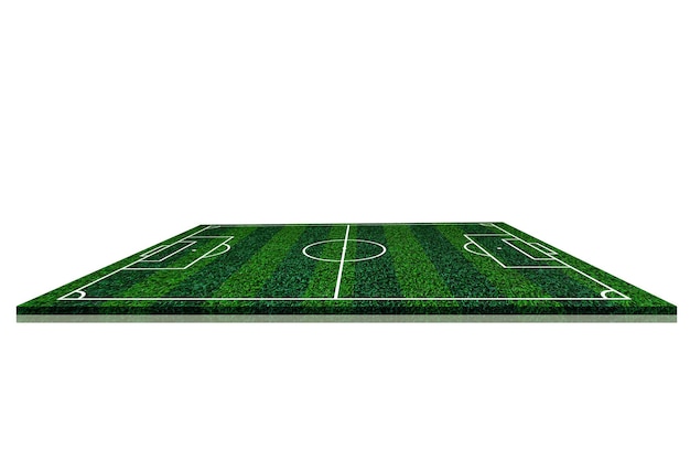 Vue sur les éléments du terrain de footballTerrain de football en herbe verte sur fond de gazon artificiel