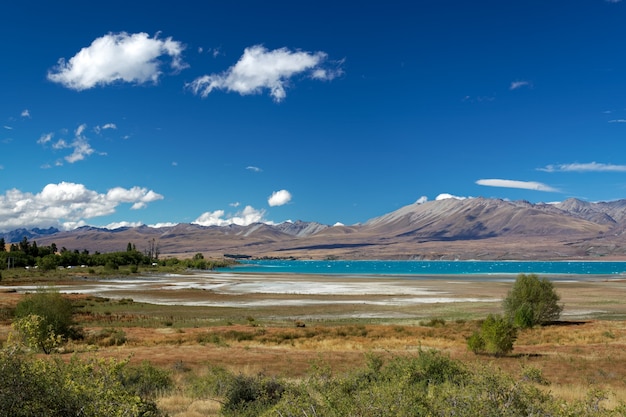 Vue éloignée sur le lac Tekapo un jour d'été