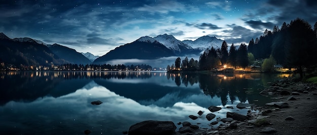 La vue enchantée de la montagne se reflète