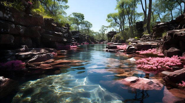 Une vue enchanteresse sur la rivière Cao Cristales connue sous le nom de rivière aux cinq couleurs Ai Generative