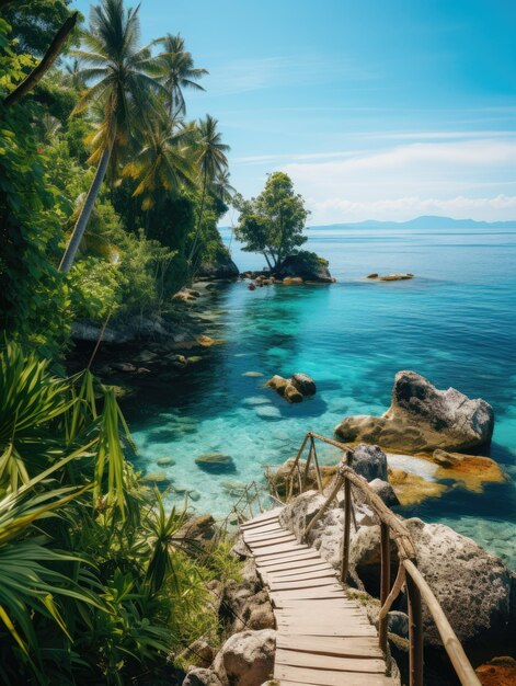 Photo vue enchanteuse sur les eaux turquoises et la faune exotique à raja ampat