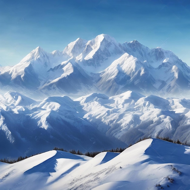 Photo une vue époustouflante sur une chaîne de montagnes enneigées avec un air frais et clair