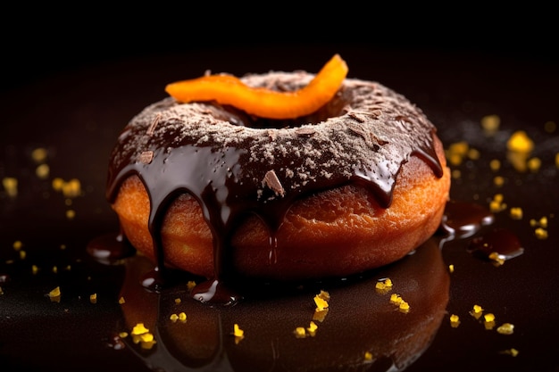 Une vue époustouflante d'un donut rempli de chocolat foncé et d'orange