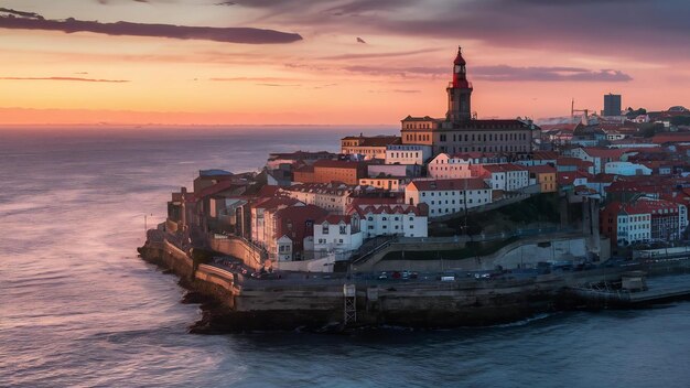 Photo une vue époustouflante du phare de felgueiras situé à porto, au portugal