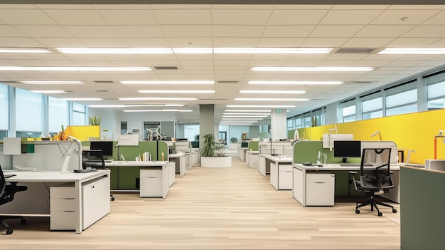 une vue de l'espace de bureau vert jaune