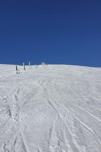 Vue sur l'espace de copie des montagnes enneigées