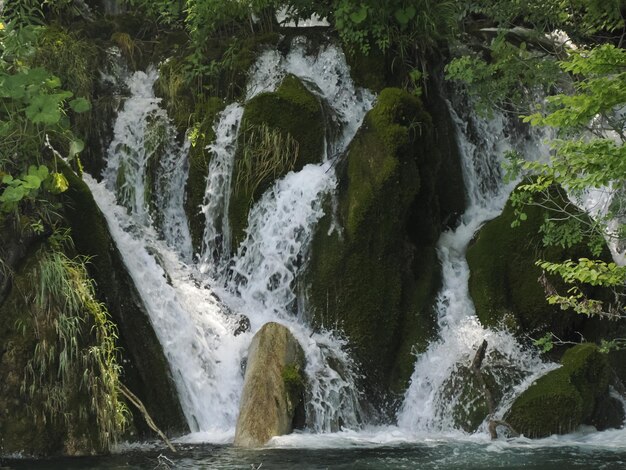 Une vue estivale sur les lacs d'eau et les belles cascades du parc national des lacs de Plitvice, Croatie