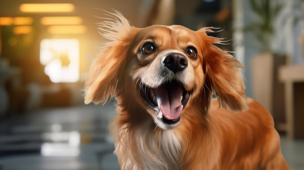 Une vue exaltée Le sourire d'un chien débordant de bonheur