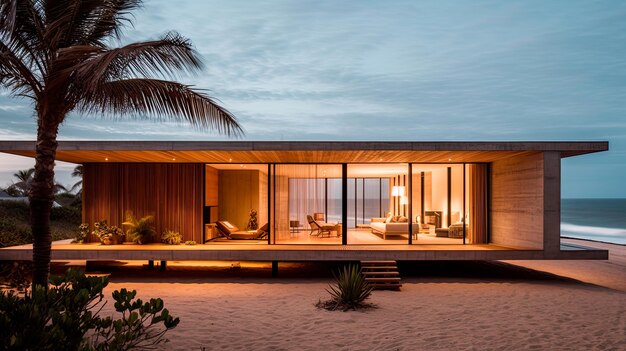 Photo vue extérieure d'une maison de plage moderne