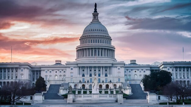 Vue de la façade du bâtiment du Capitole à Washington DC