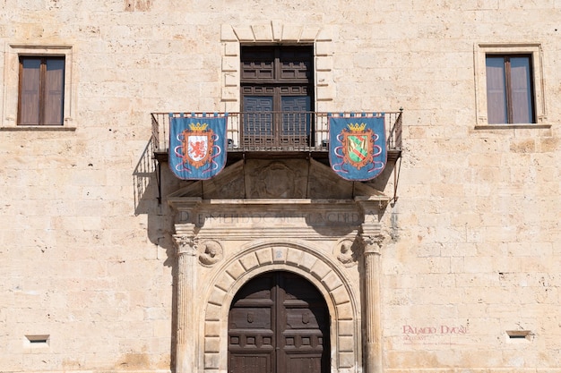 Vue de la façade avec porte et balcon du palais Renaissance de Pastrana Guadalajara Espagne