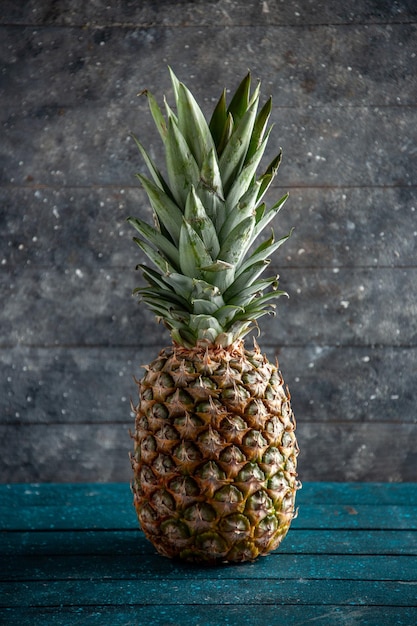 vue de face ananas frais sur fond gris