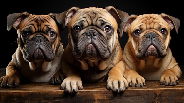 Photo vue de face des bouledogues sur fond blanc