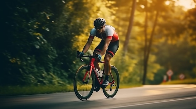 Vue de face d'un cycliste professionnel en tenue de sport Generative AI