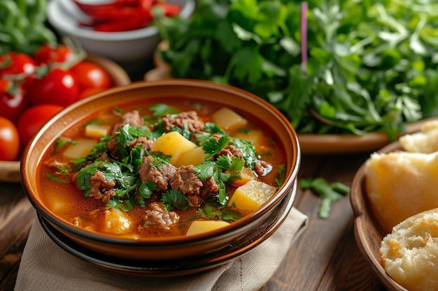 Vue de face délicieuse soupe de viande avec pommes de terre à l'intérieur de l'assiette