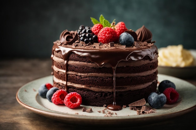 Vue de face d'un délicieux gâteau au chocolat