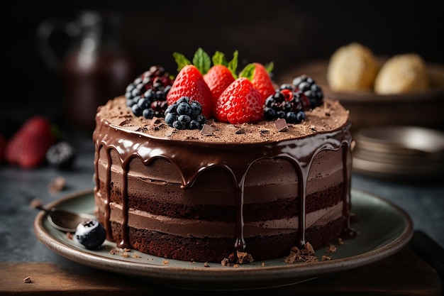 Vue de face d'un délicieux gâteau au chocolat