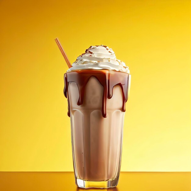 Vue de face de délicieux milkshake avec fond jaune