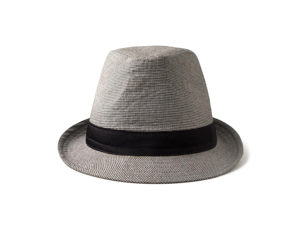 Vue de face du chapeau fedora noir et blanc avec bande