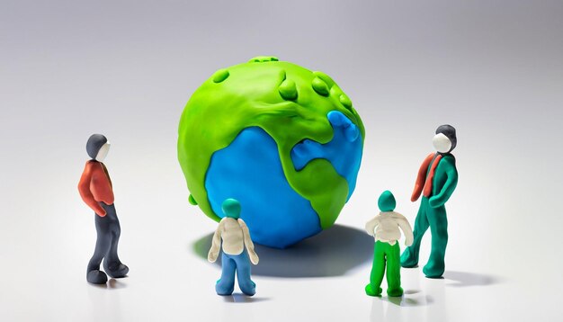 Vue de face du globe en pâte à modeler et des personnes génératives ai