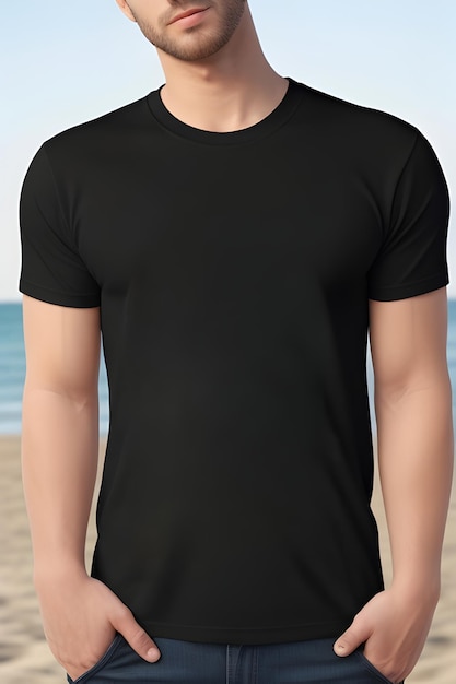 Vue de face du modèle de t-shirt noir isolé