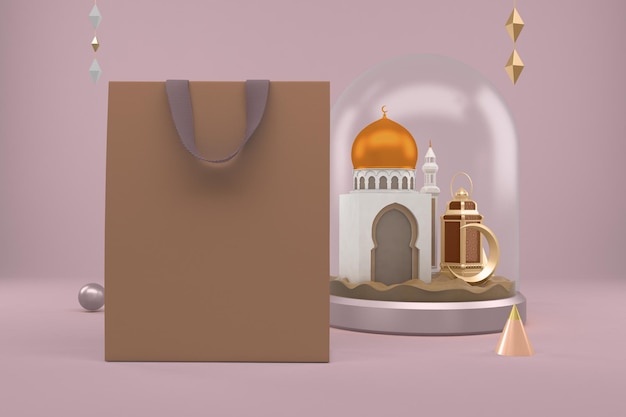 Vue de face du sac avec fond sur le thème du Ramadan